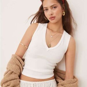 Free People Neria Tank Ribbed Deep V Neck Top white ivory We the Free Brand New
